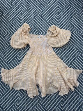 mittoshop Yellow & White Striped Puff-Sleeve Sundress